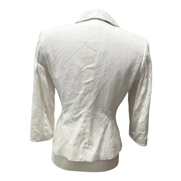 Stresa Collared Purple Button Cotton Blazer Sz 8 (Medium) Womens Cream Floral Ta - Picture 2 of 10